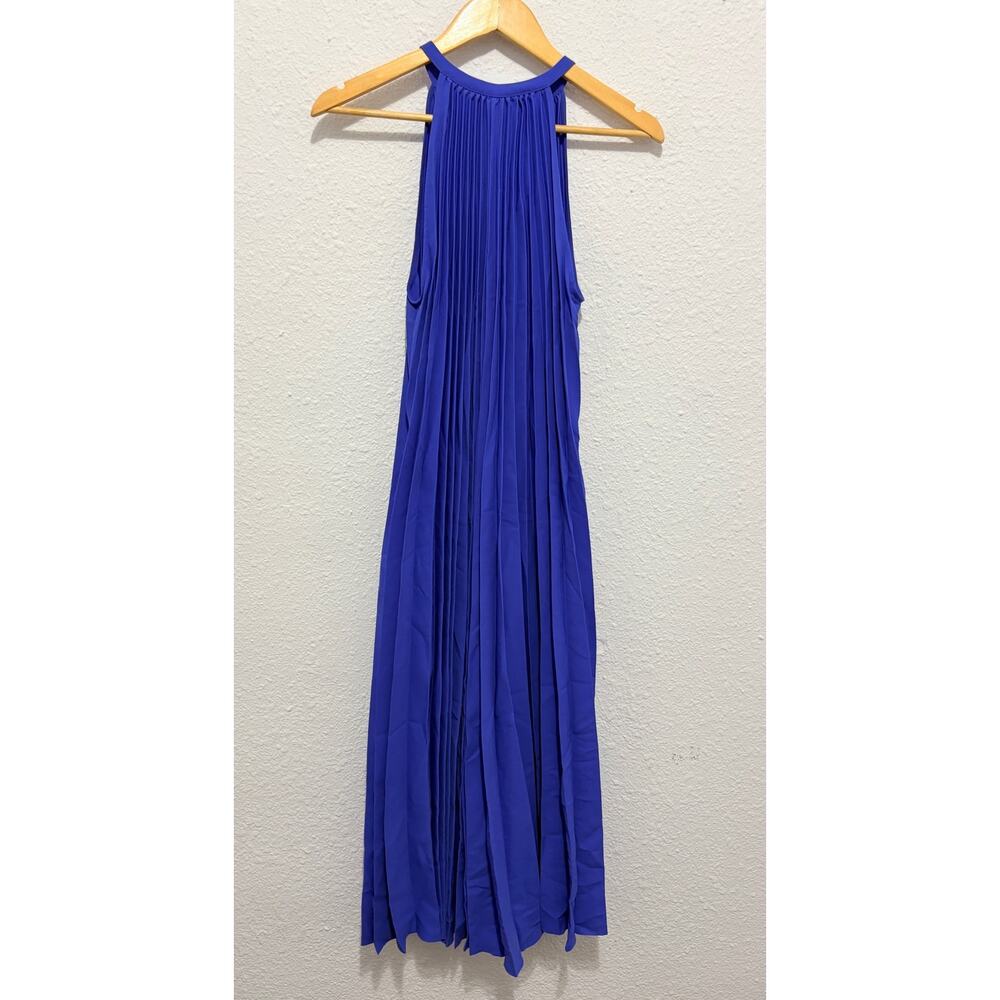 NWT COS Pleated Halterneck Midi Dress Sz 4 Cobalt Blue Wedding Guest Glam - Picture 3 of 9